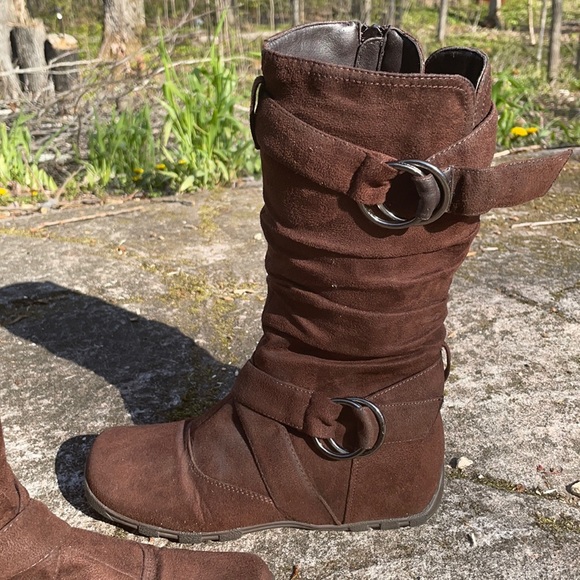 Top Moda Lined Womens 12” Tall Brown Boots Size 5 Faux Suede Fashion - Picture 3 of 12